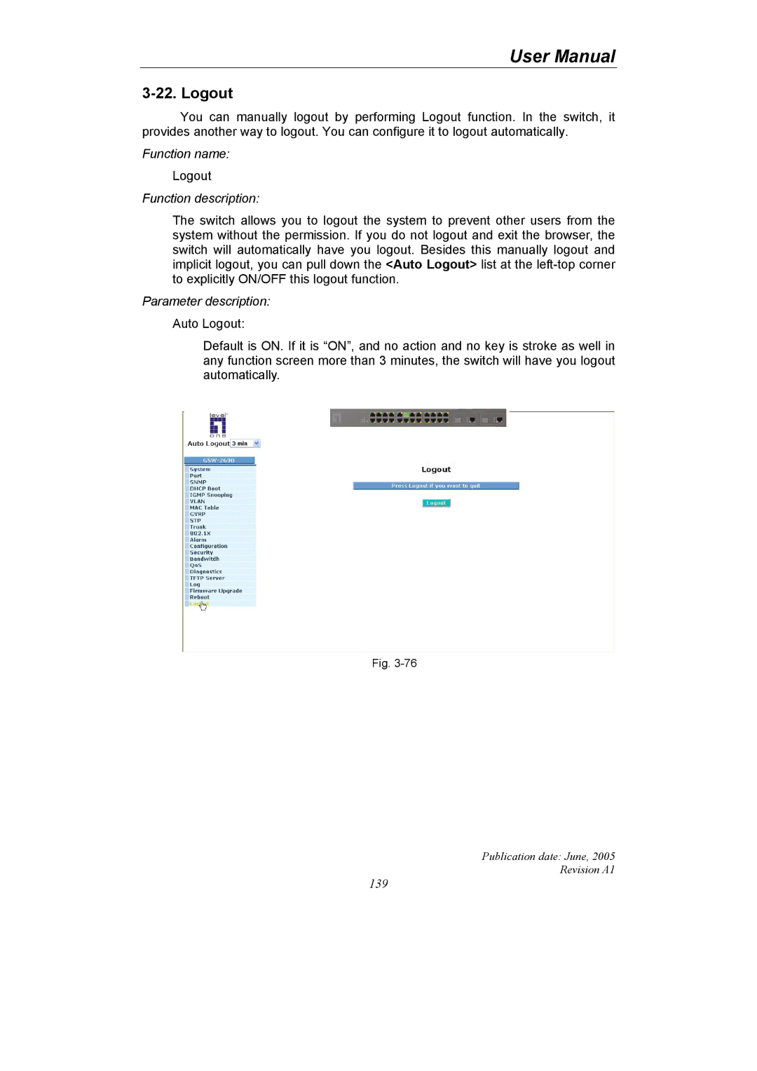 LevelOne GSW-2690 user manual Logout 