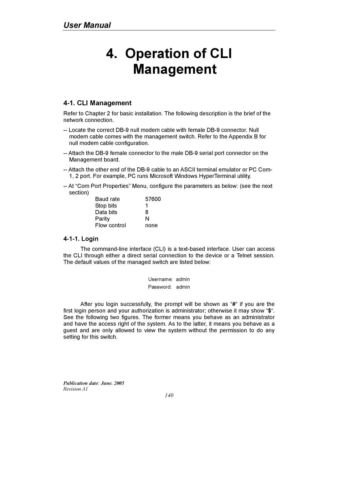 LevelOne GSW-2690 user manual CLI Management, Login 