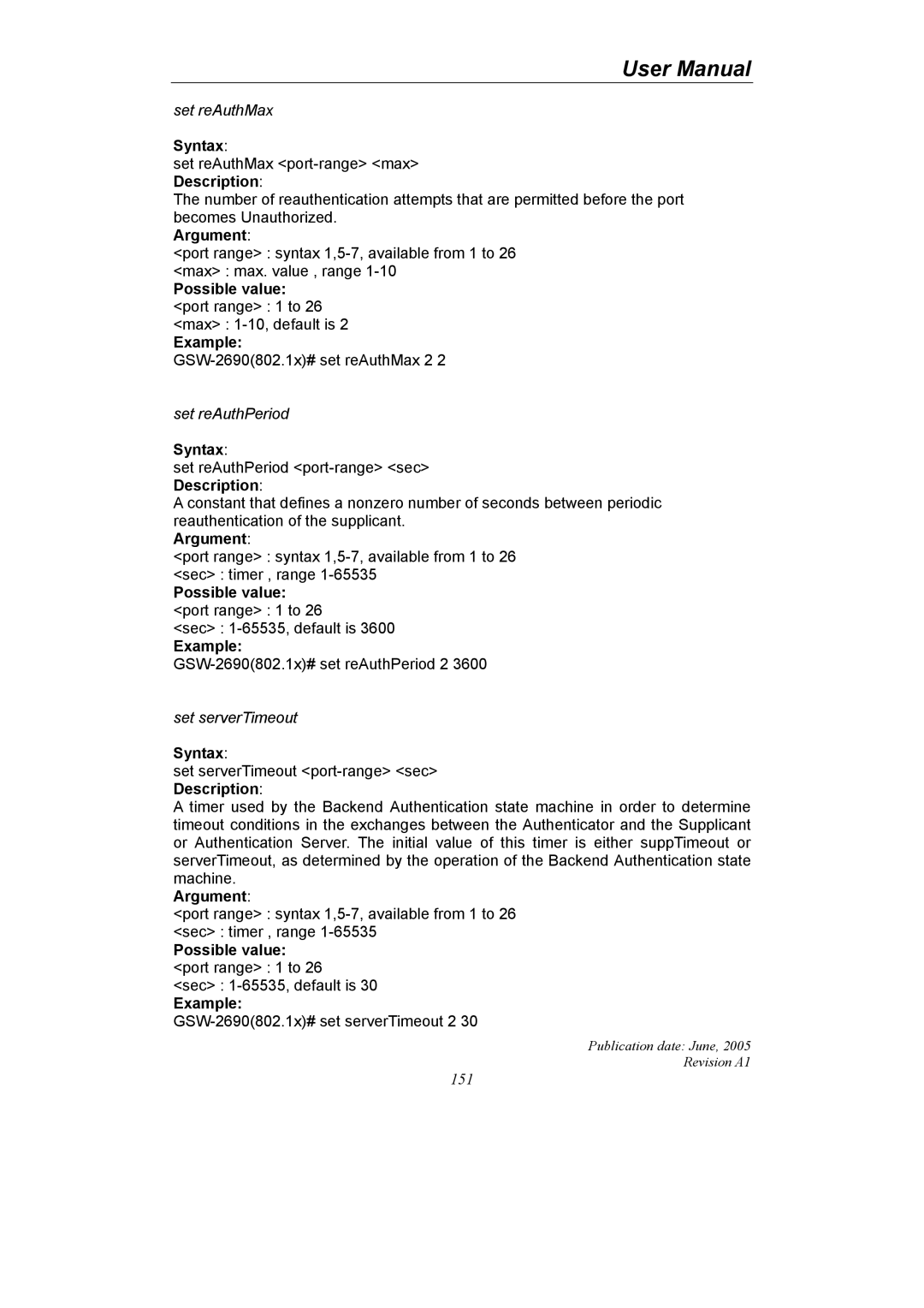 LevelOne GSW-2690 user manual Set reAuthMax 