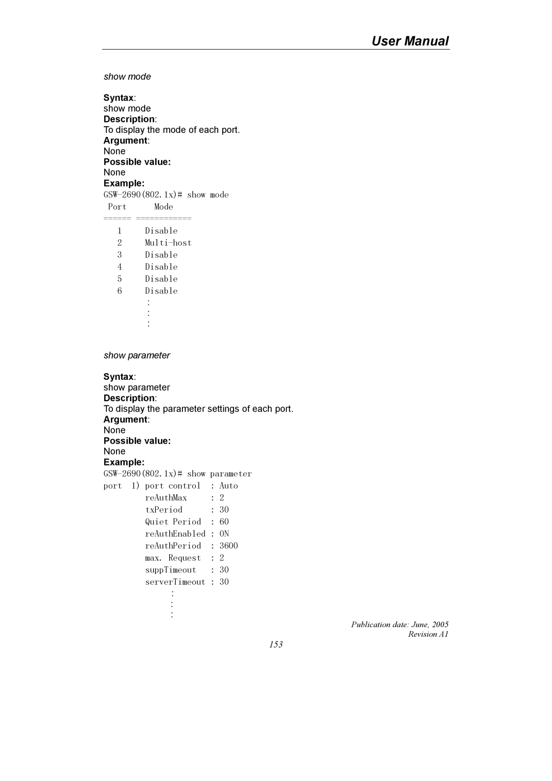 LevelOne GSW-2690 user manual Syntax show mode Description 