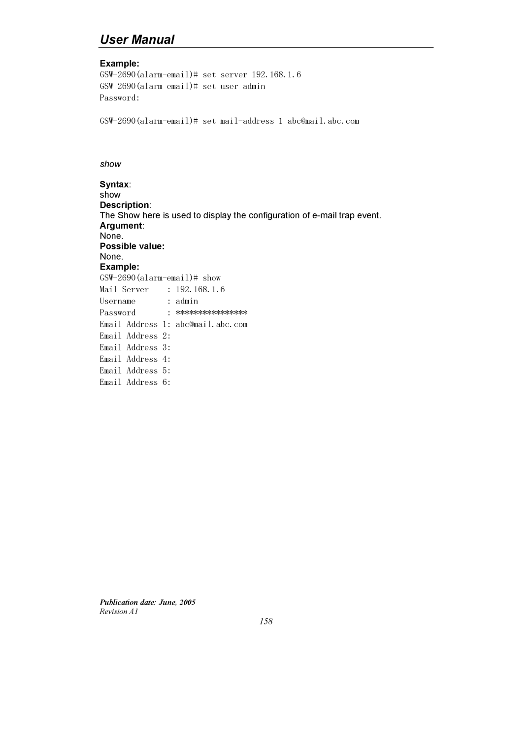 LevelOne GSW-2690 user manual Syntax show Description 