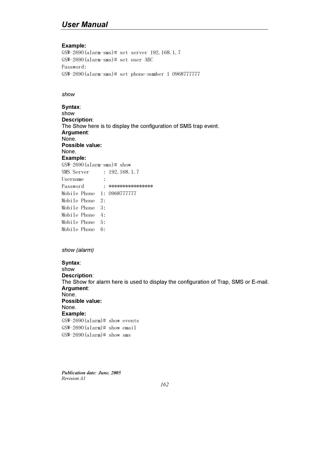 LevelOne GSW-2690 user manual Show alarm 