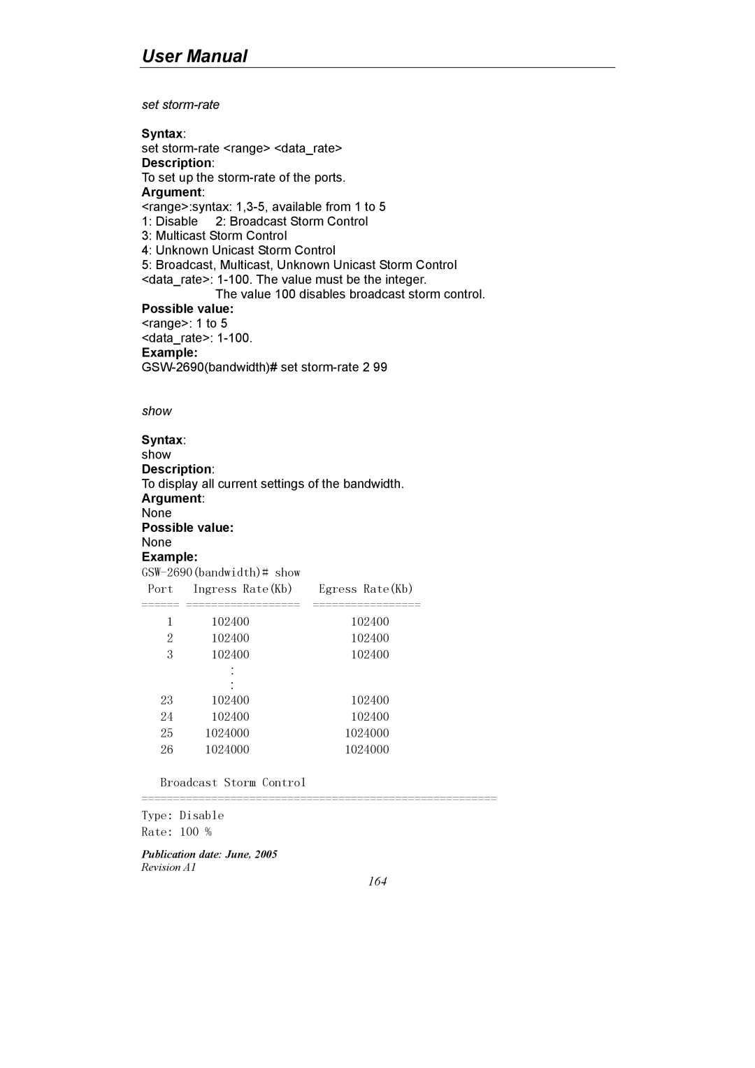 LevelOne GSW-2690 user manual Possible value range 1 to 5 datarate Example, Argument 