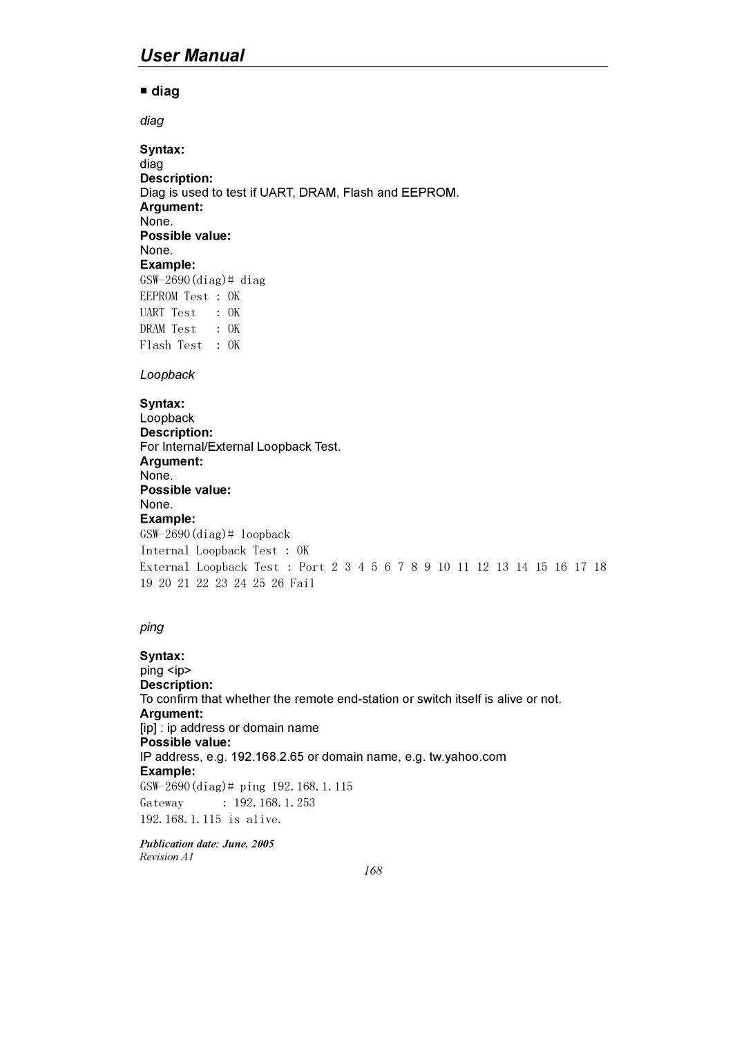 LevelOne GSW-2690 user manual Diag, Description 