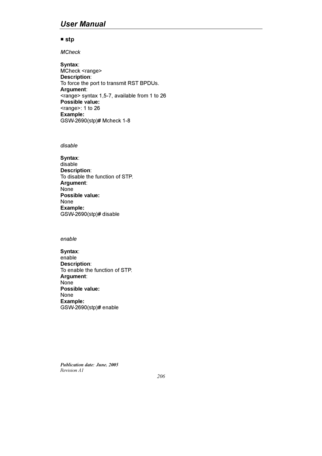 LevelOne GSW-2690 user manual Stp, Description 