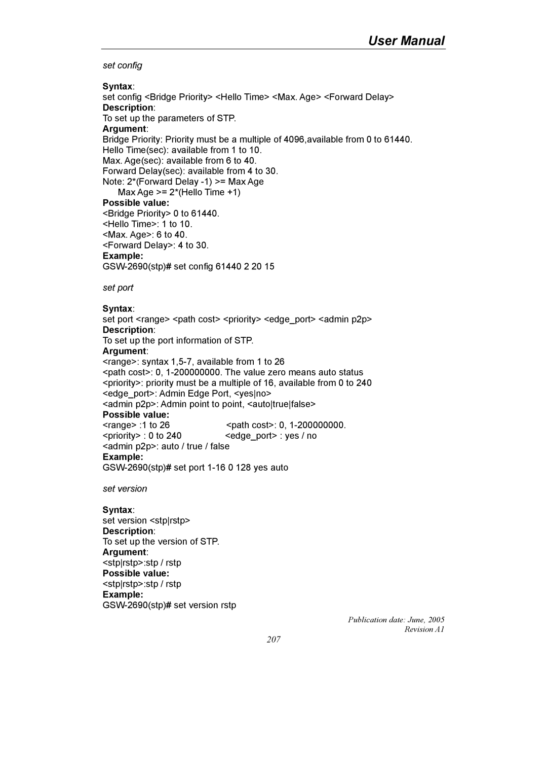 LevelOne GSW-2690 user manual Possible value stprstpstp / rstp Example 