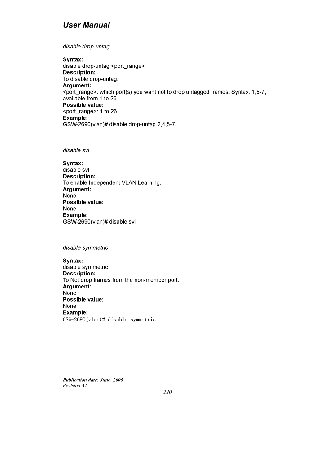 LevelOne GSW-2690 user manual Possible value portrange 1 to Example 