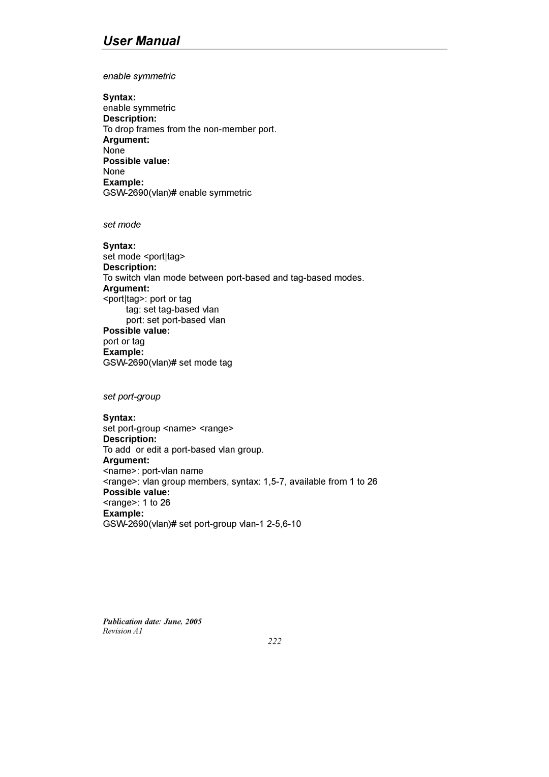 LevelOne GSW-2690 user manual Argument porttag port or tag 