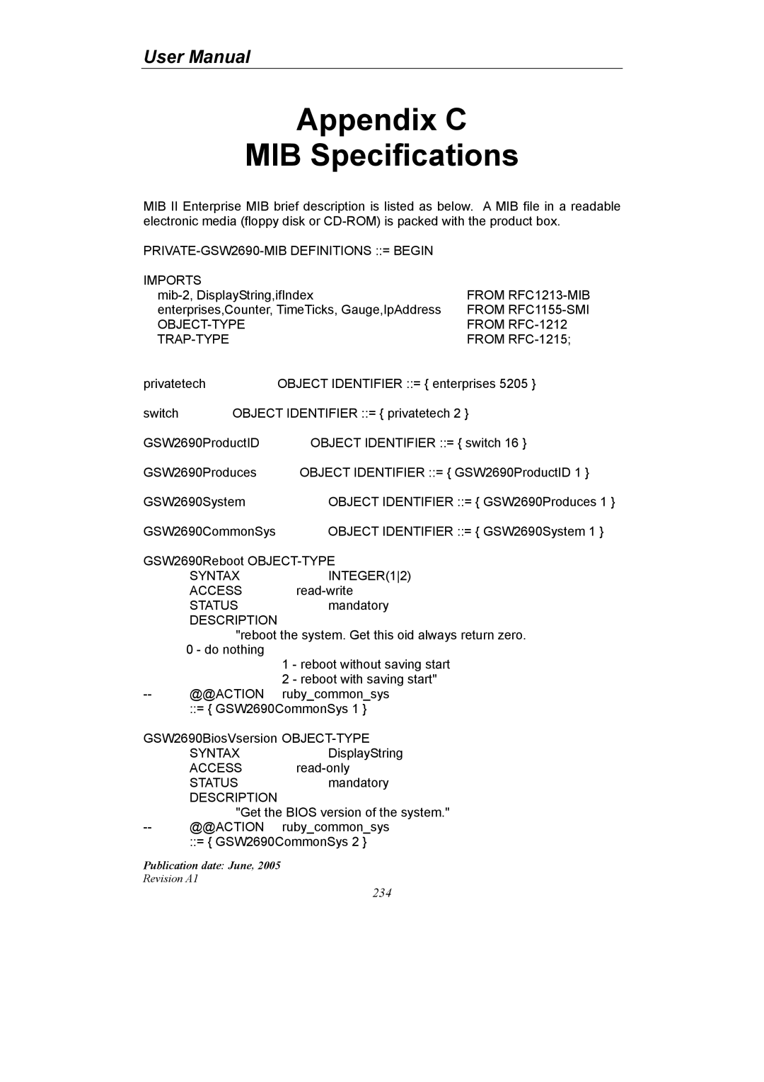 LevelOne GSW-2690 user manual Appendix C MIB Specifications 