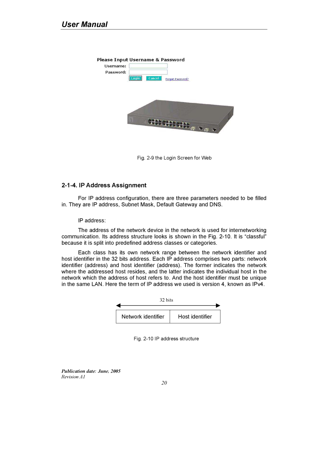 LevelOne GSW-2690 user manual IP Address Assignment, Login Screen for Web 