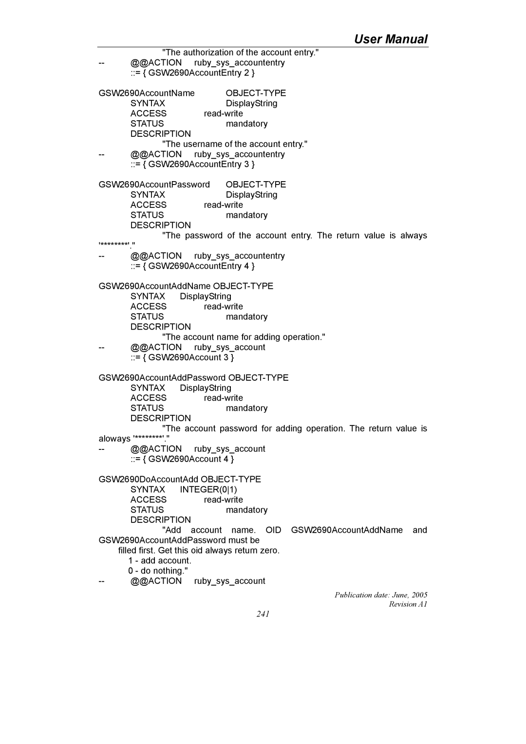 LevelOne GSW-2690 user manual Syntax INTEGER01 