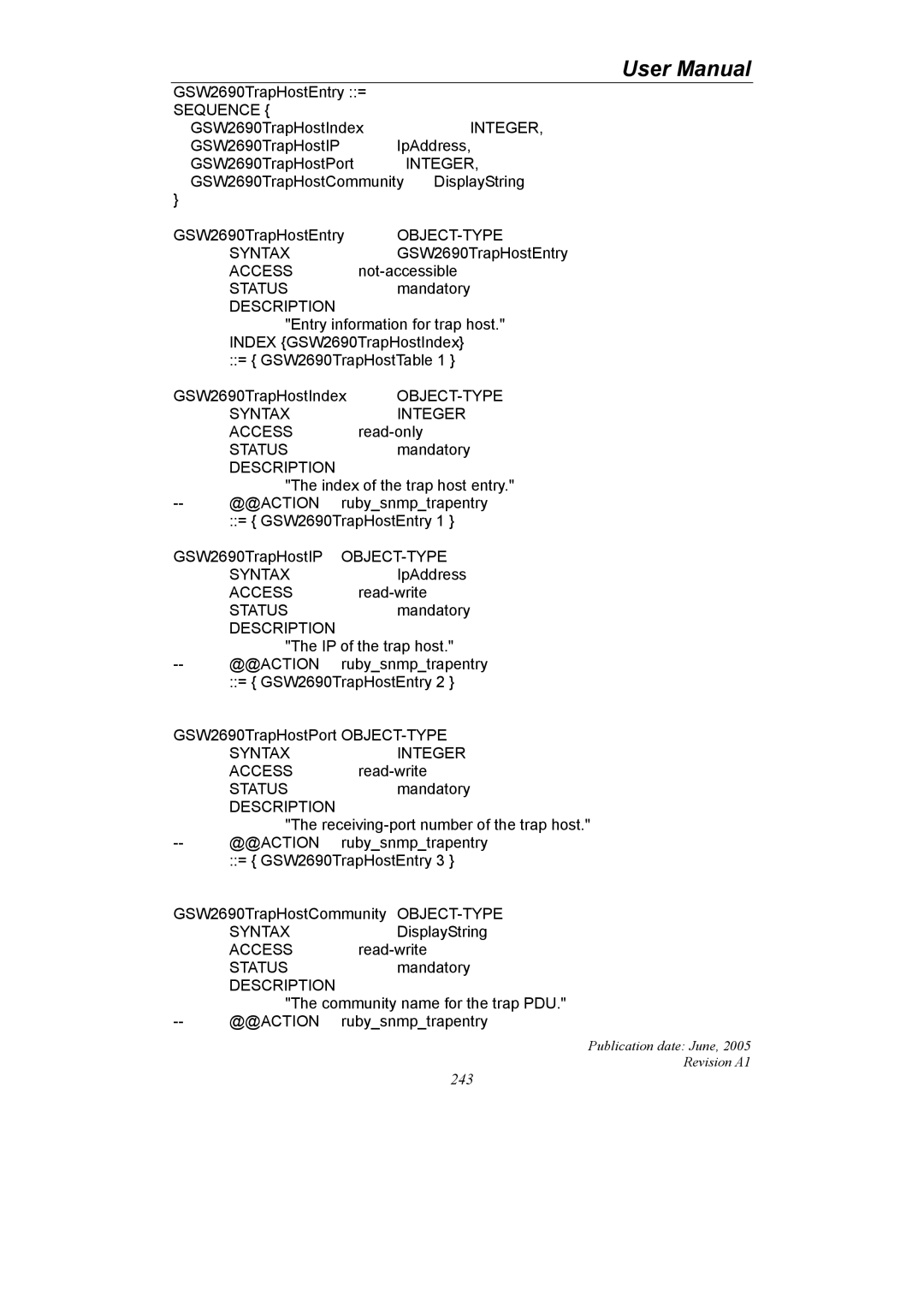 LevelOne GSW-2690 user manual GSW2690TrapHostEntry = 