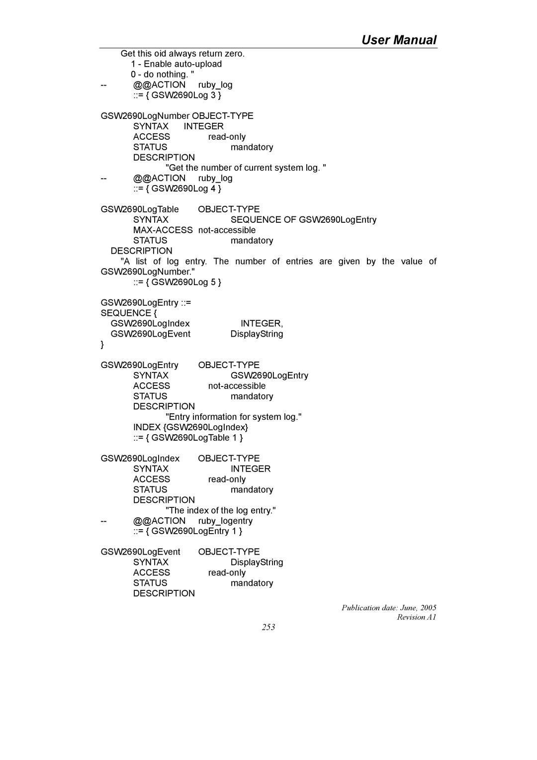 LevelOne GSW-2690 user manual Sequence of GSW2690LogEntry 