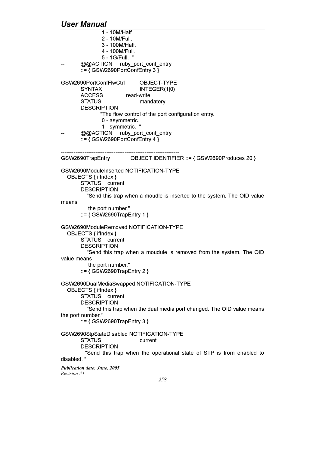 LevelOne GSW-2690 user manual Syntax INTEGER10 Access 