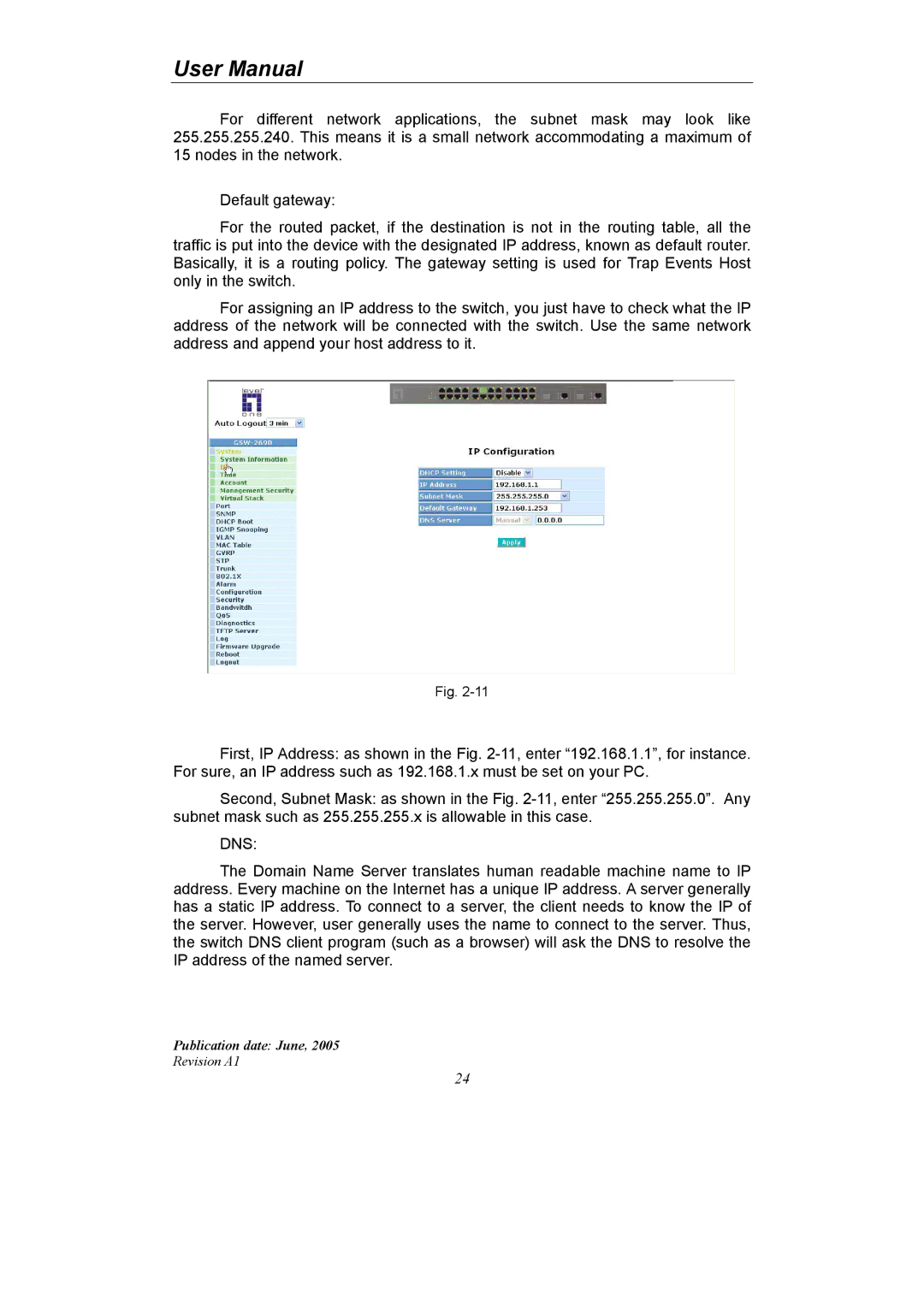 LevelOne GSW-2690 user manual Dns 