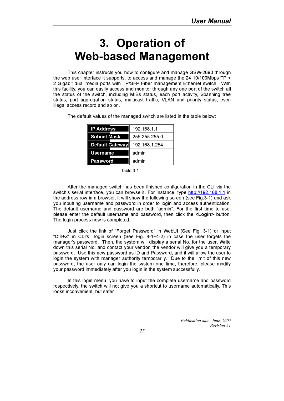 LevelOne GSW-2690 user manual Operation of Web-based Management 