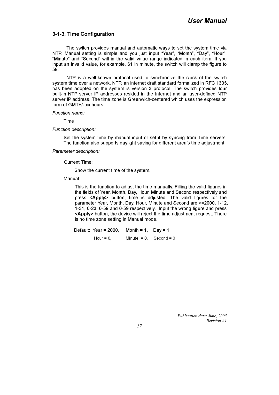 LevelOne GSW-2690 user manual Time Configuration 