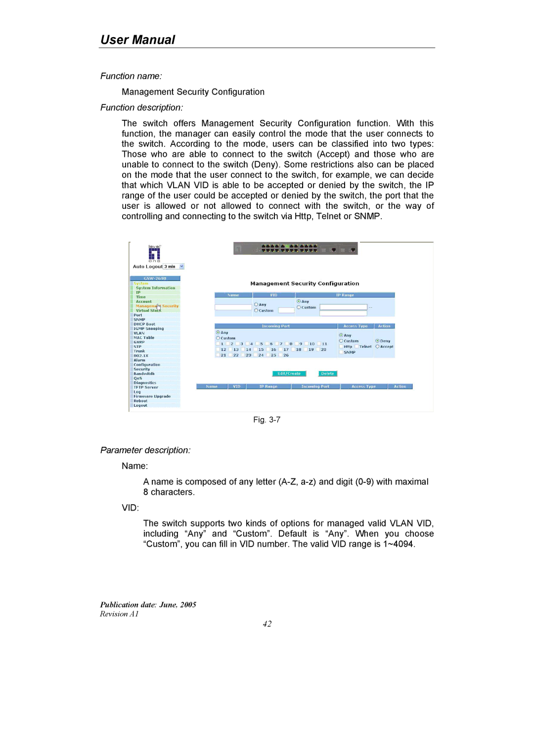 LevelOne GSW-2690 user manual Vid 