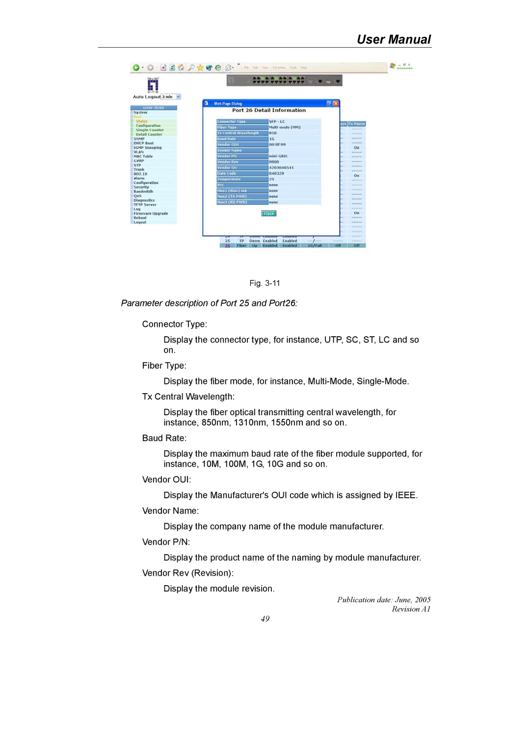 LevelOne GSW-2690 user manual Parameter description of Port 25 and Port26 