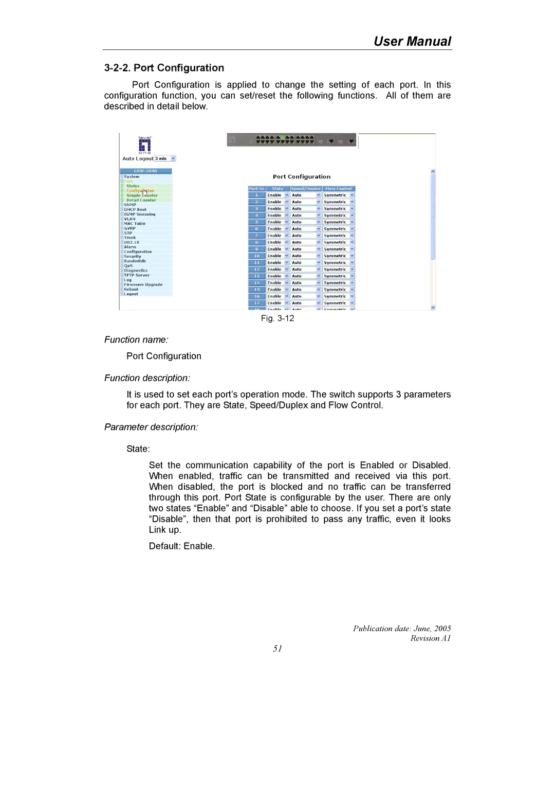 LevelOne GSW-2690 user manual Port Configuration 