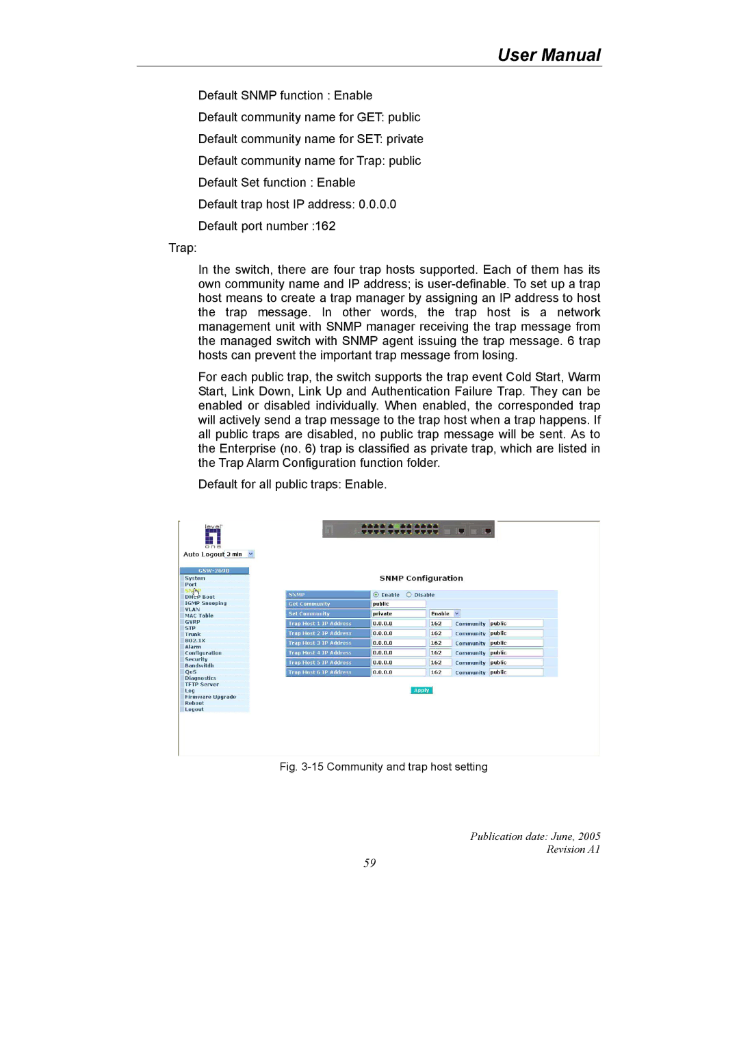 LevelOne GSW-2690 user manual Community and trap host setting 