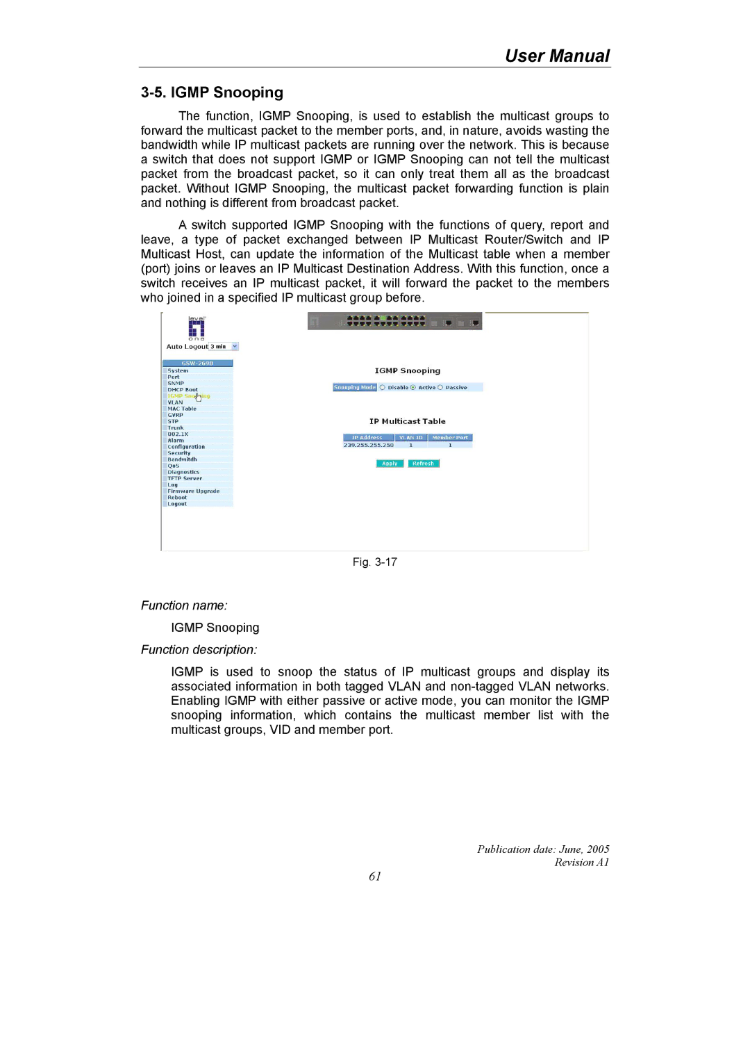 LevelOne GSW-2690 user manual Igmp Snooping 