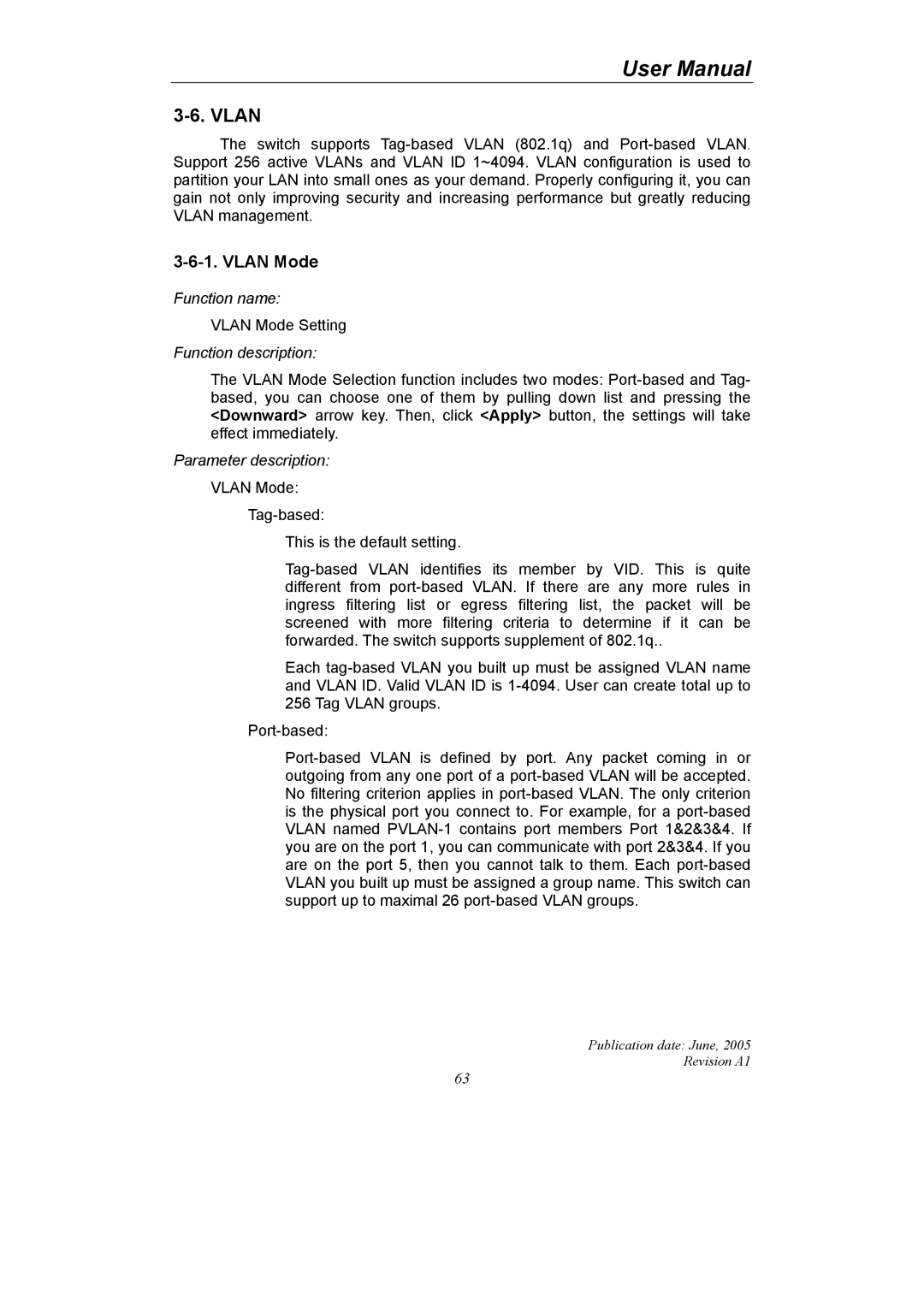 LevelOne GSW-2690 user manual Vlan Mode 