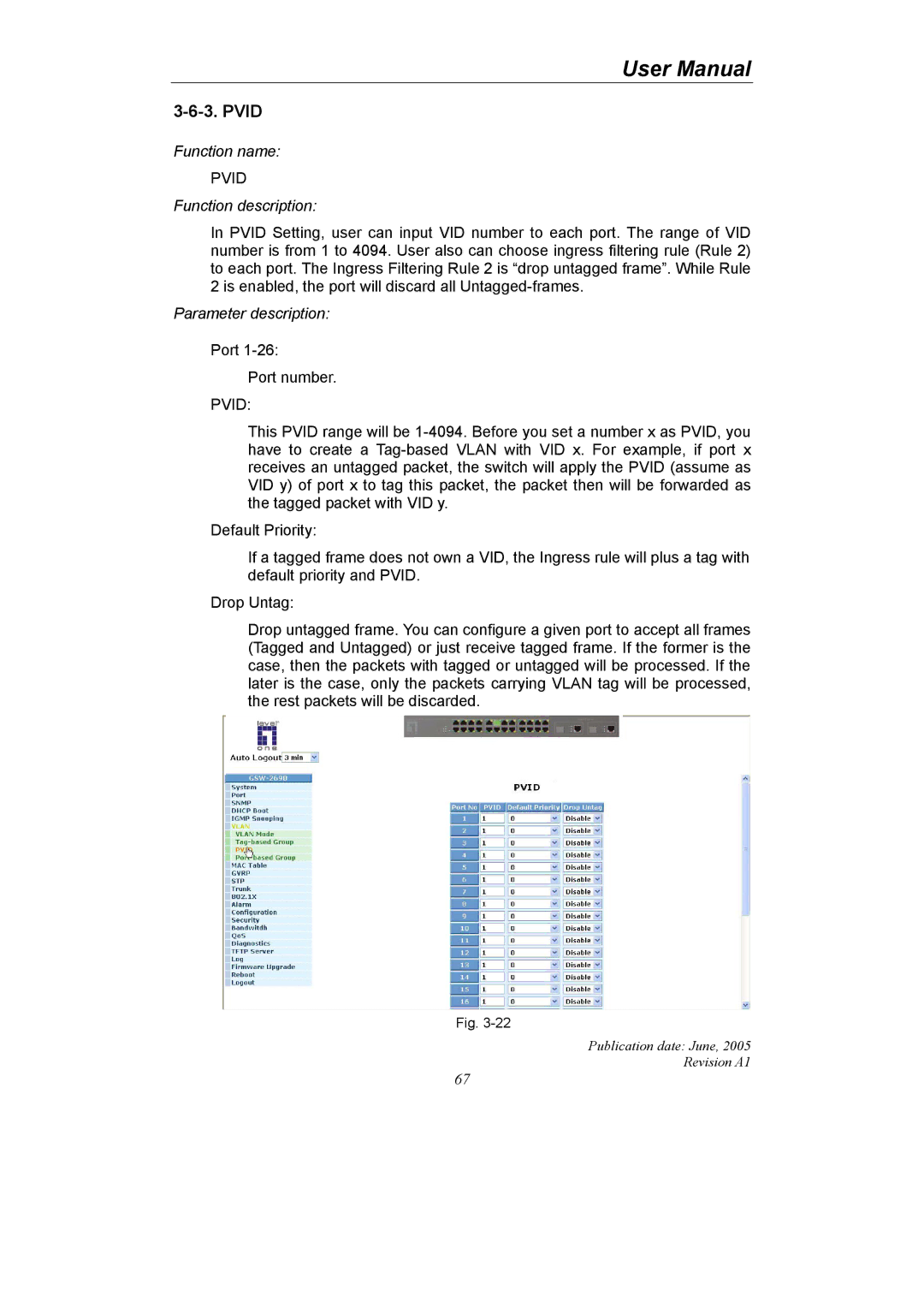 LevelOne GSW-2690 user manual Pvid 