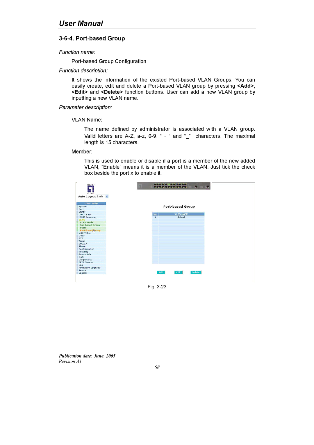 LevelOne GSW-2690 user manual Port-based Group 