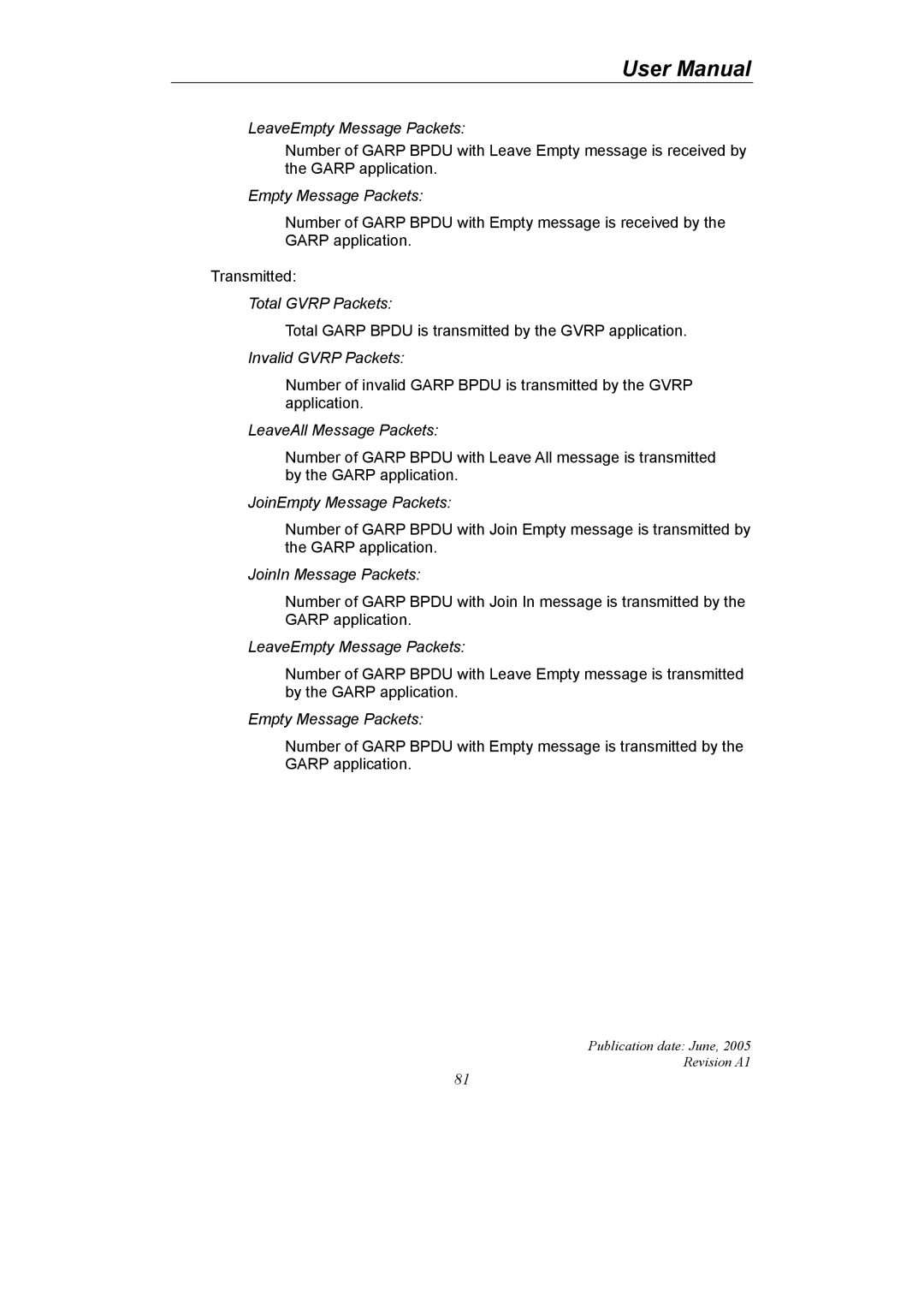 LevelOne GSW-2690 user manual LeaveEmpty Message Packets 