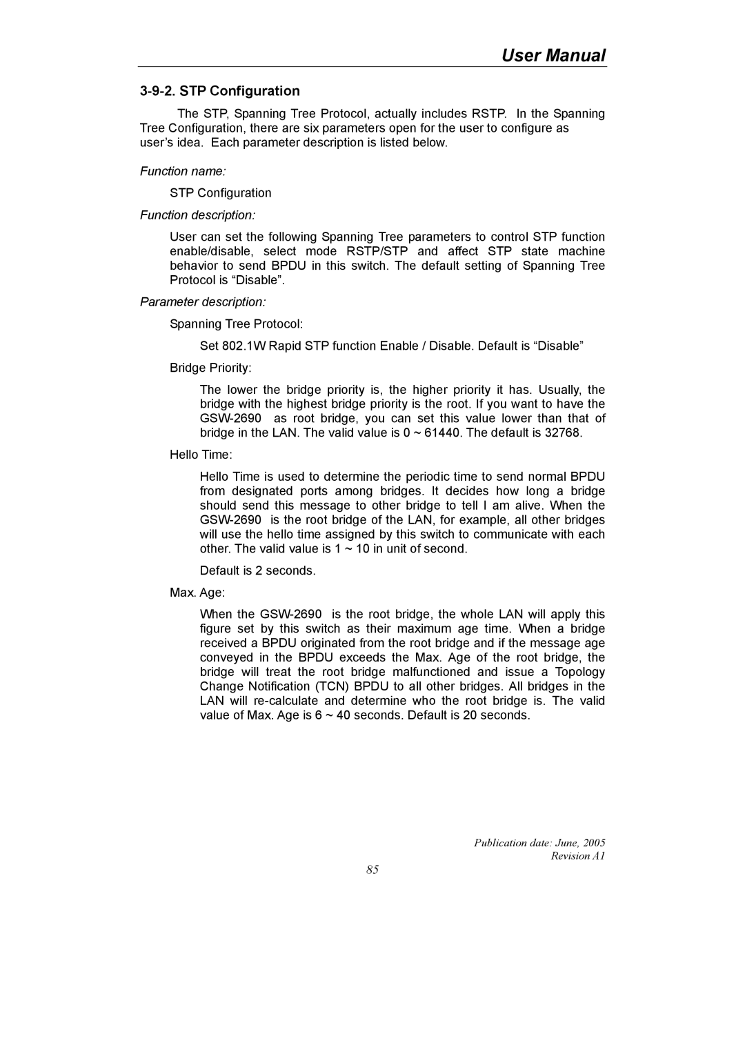 LevelOne GSW-2690 user manual STP Configuration 