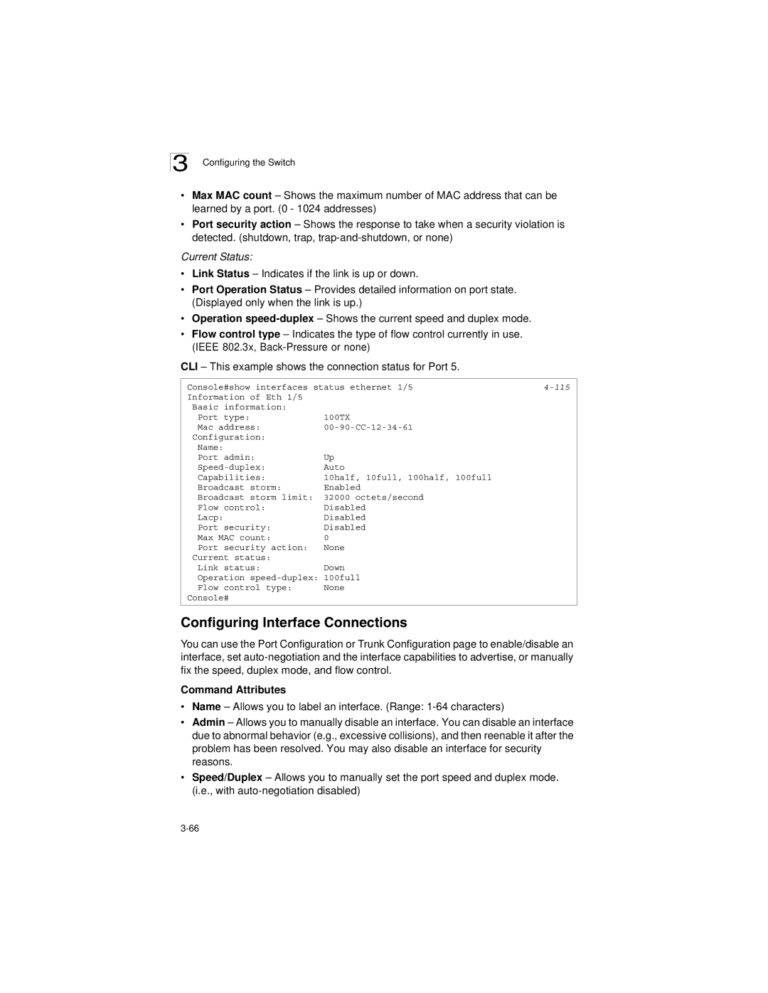 LevelOne GSW-2692 manual Configuring Interface Connections, Current Status 