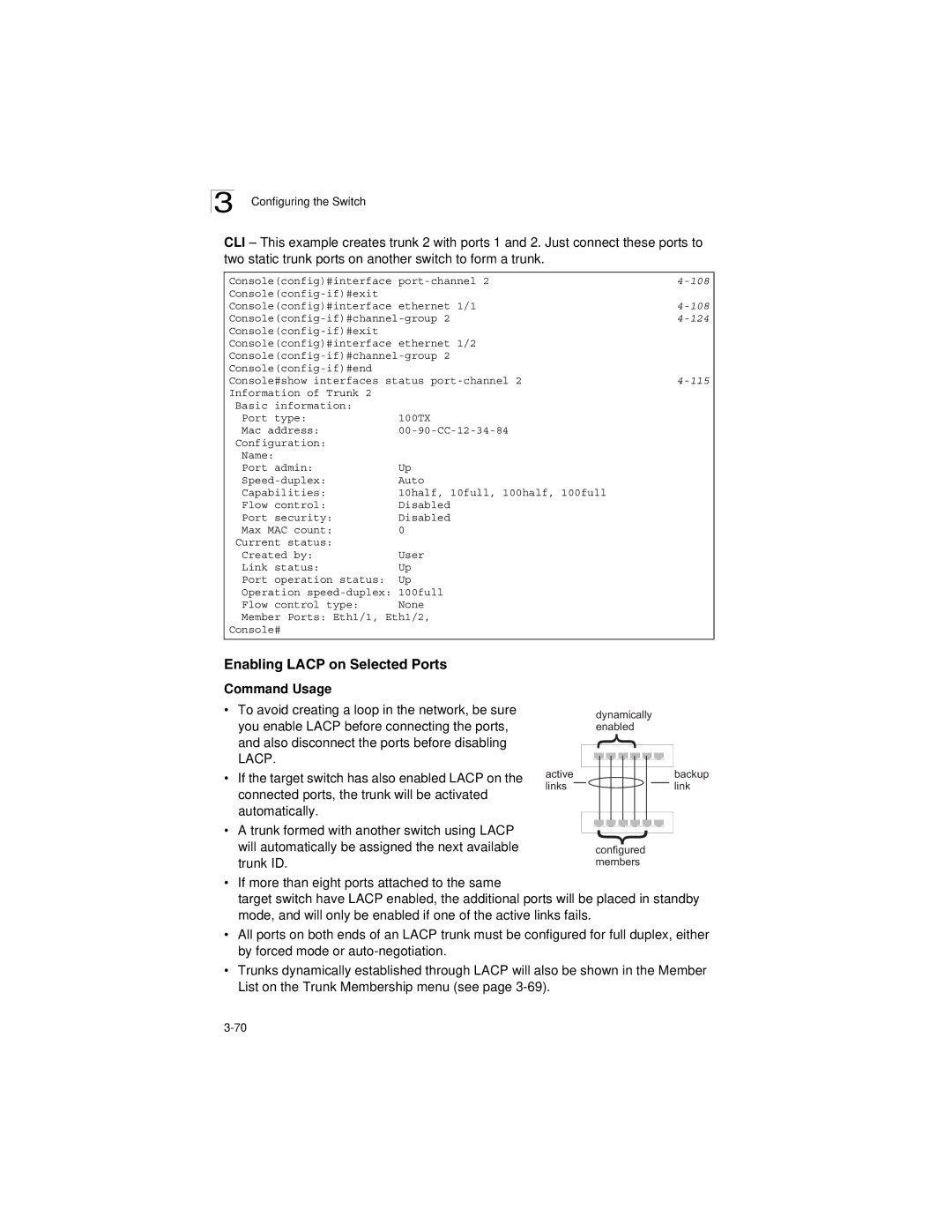 LevelOne GSW-2692 manual Enabling Lacp on Selected Ports, 124 