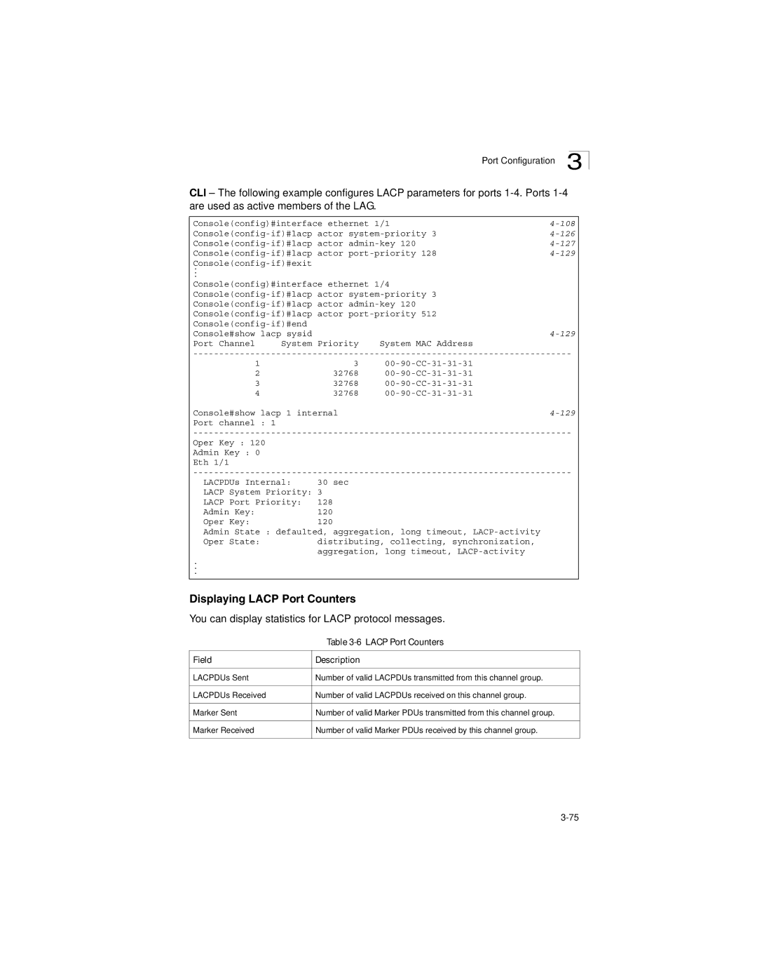 LevelOne GSW-2692 Displaying Lacp Port Counters, You can display statistics for Lacp protocol messages, Field Description 