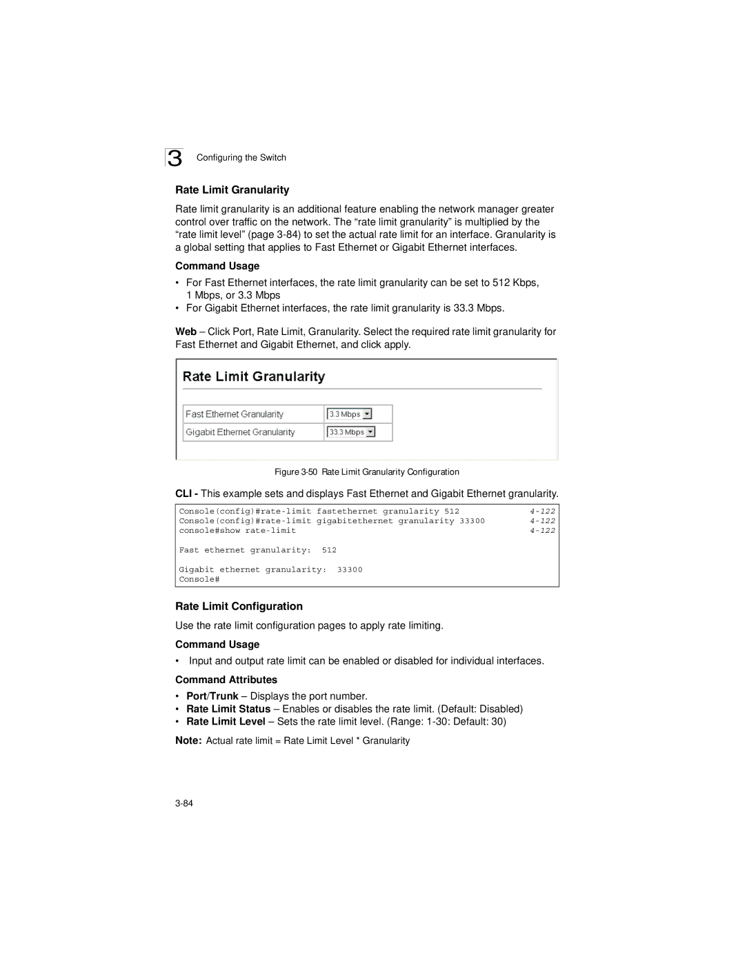 LevelOne GSW-2692 manual Rate Limit Granularity, Rate Limit Configuration 