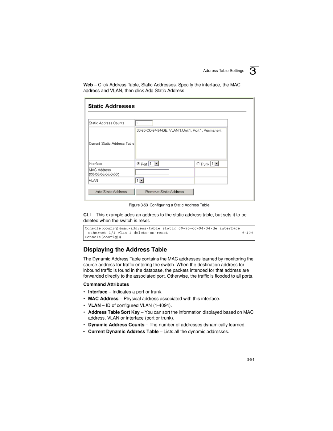 LevelOne GSW-2692 manual Displaying the Address Table, Configuring a Static Address Table 