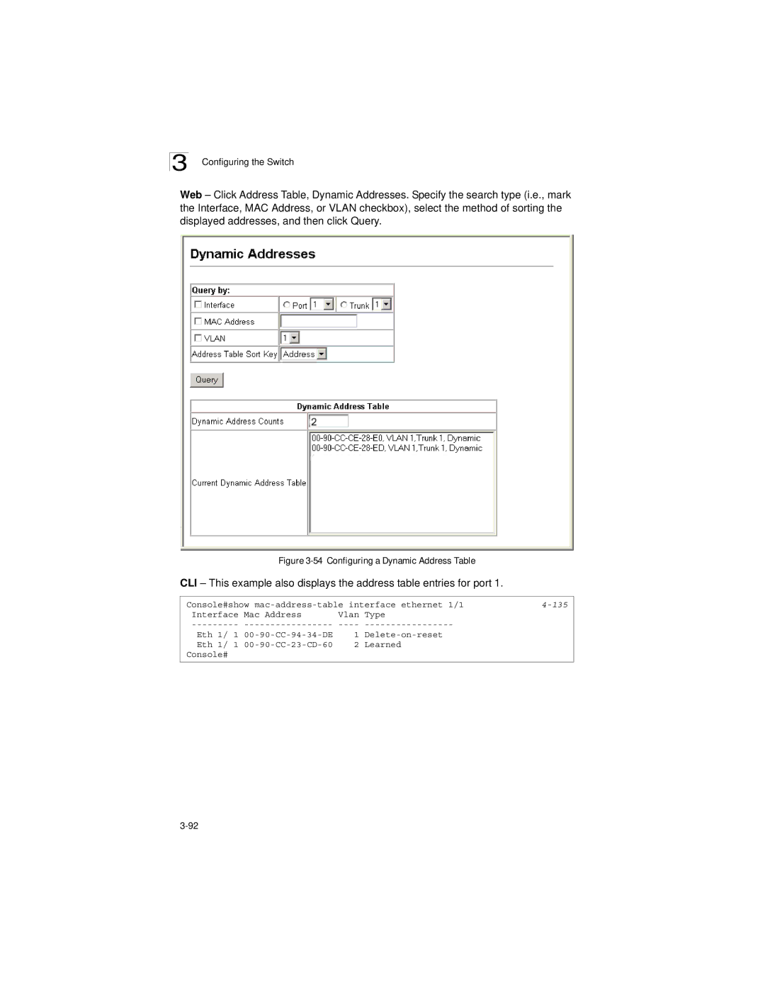 LevelOne GSW-2692 manual Configuring a Dynamic Address Table 