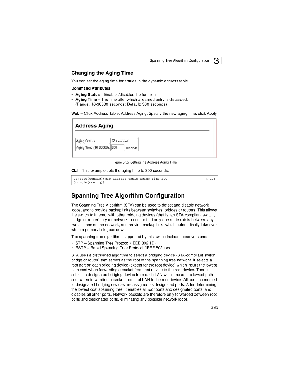 LevelOne GSW-2692 manual Spanning Tree Algorithm Configuration, Changing the Aging Time 