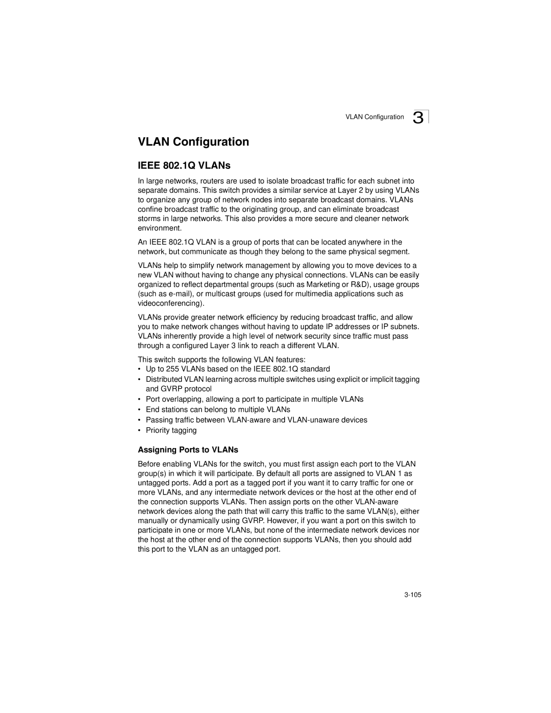 LevelOne GSW-2692 manual Vlan Configuration, Ieee 802.1Q VLANs 
