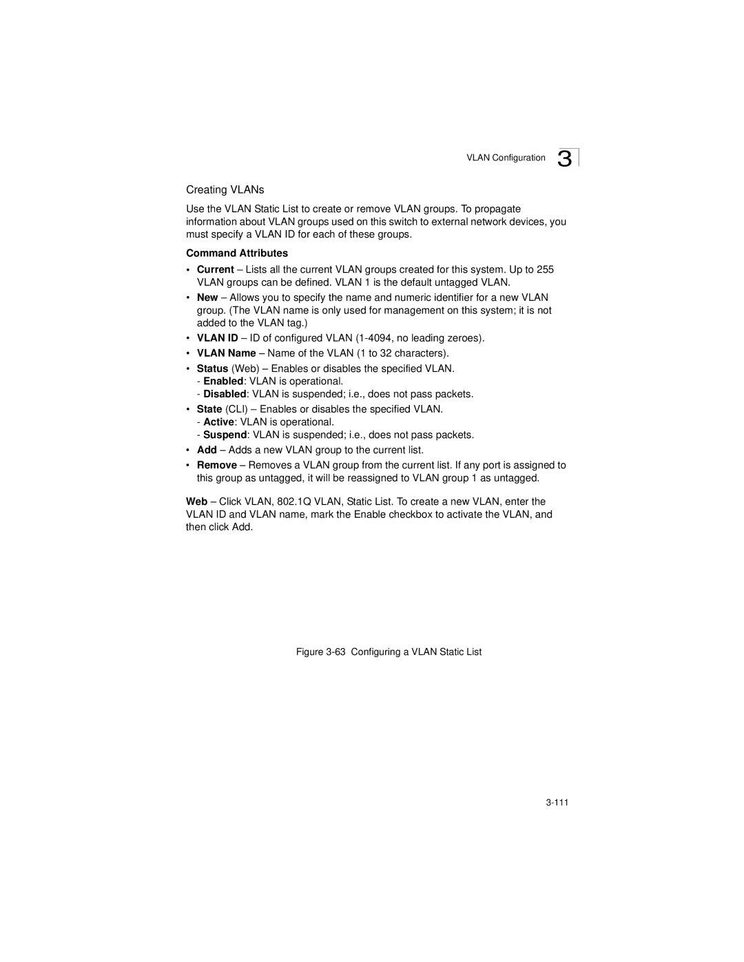 LevelOne GSW-2692 manual Creating VLANs, Configuring a Vlan Static List 