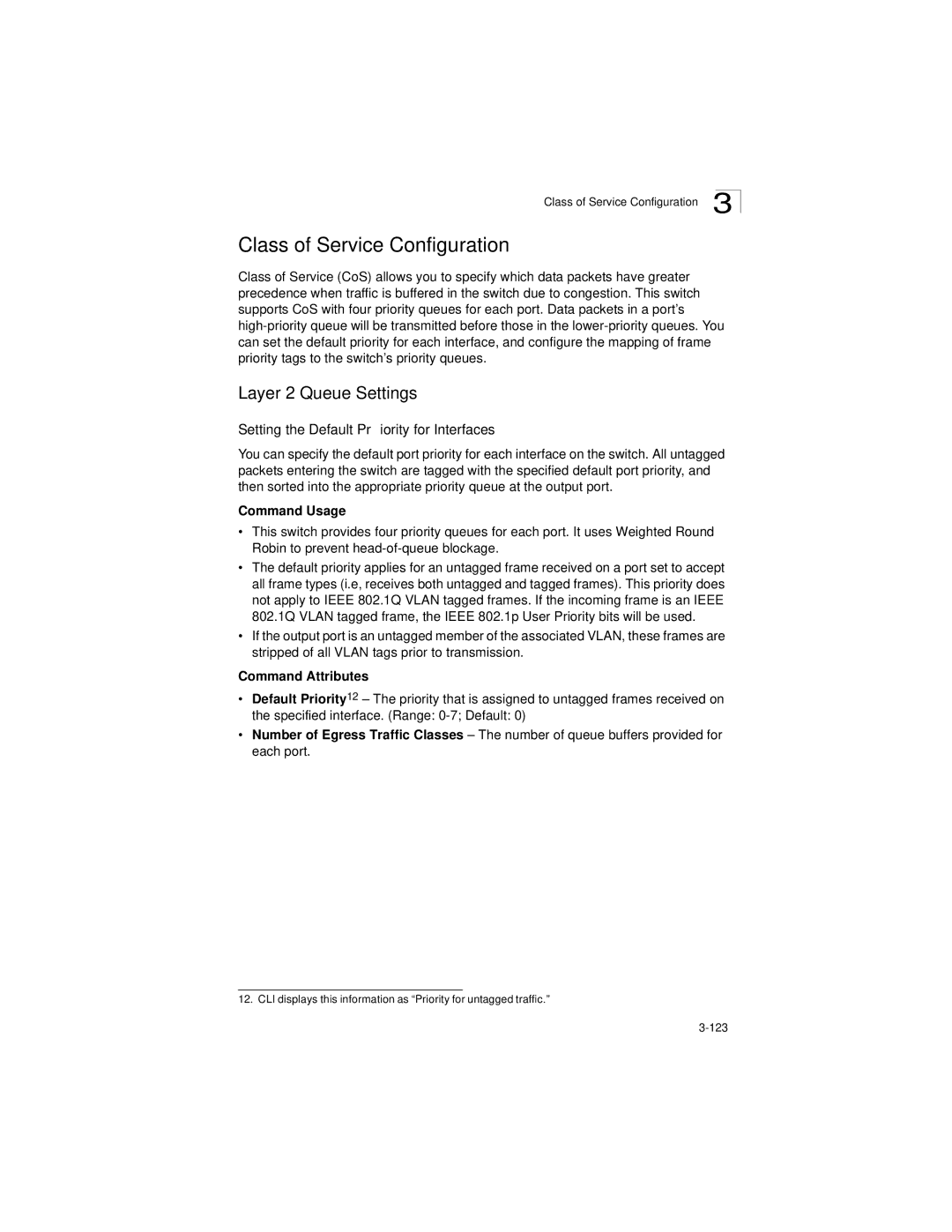 LevelOne GSW-2692 Class of Service Configuration, Layer 2 Queue Settings, Setting the Default Priority for Interfaces 