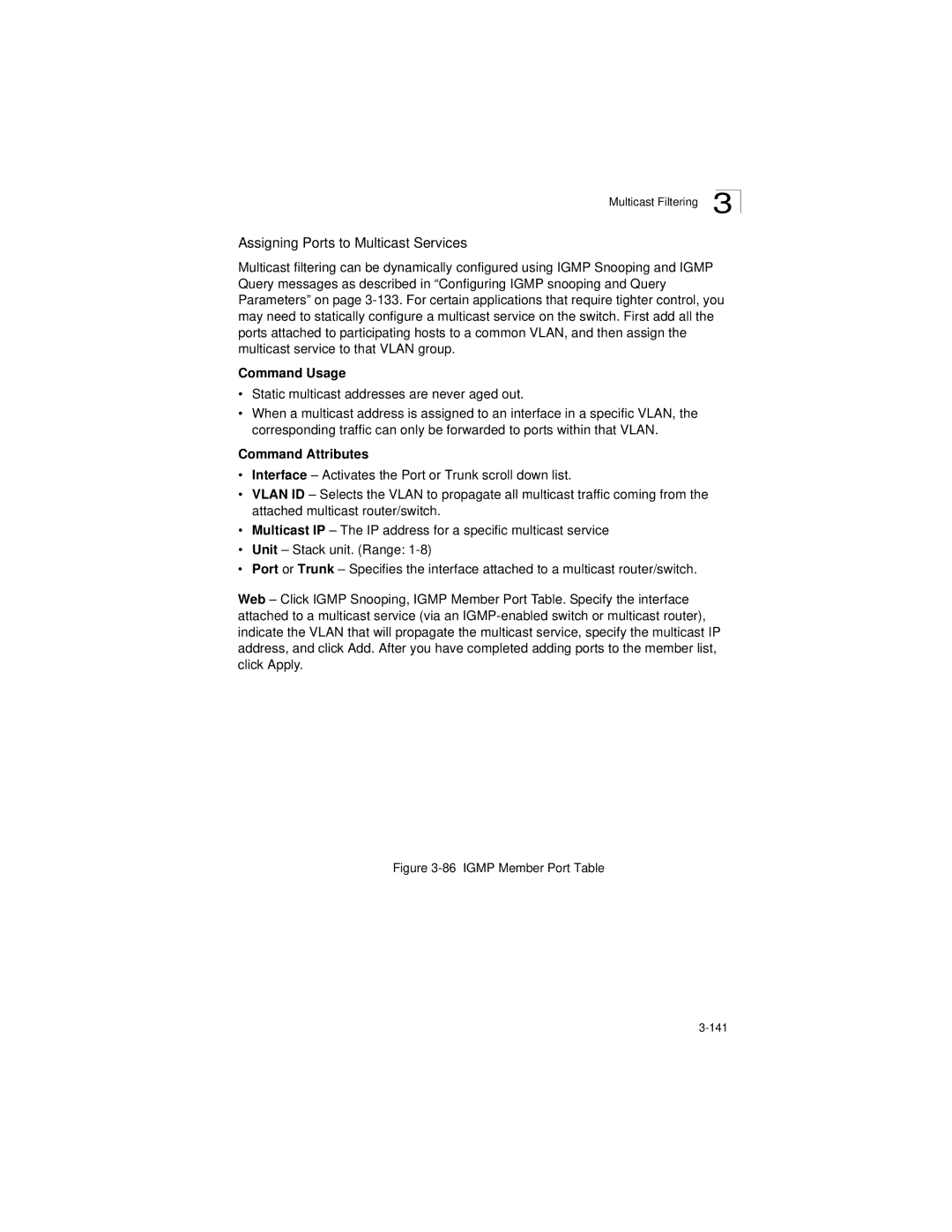 LevelOne GSW-2692 manual Assigning Ports to Multicast Services, Igmp Member Port Table 