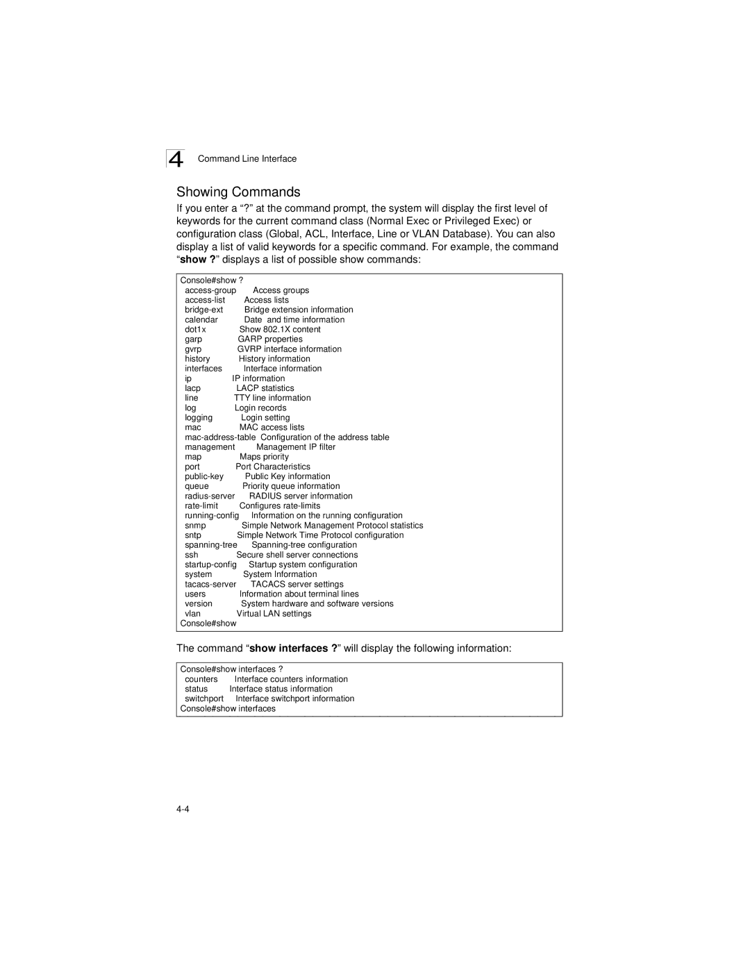 LevelOne GSW-2692 manual Showing Commands 