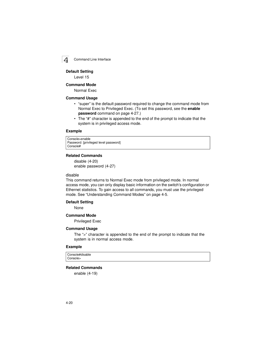 LevelOne GSW-2692 manual Level, Normal Exec, Disable Enable password 