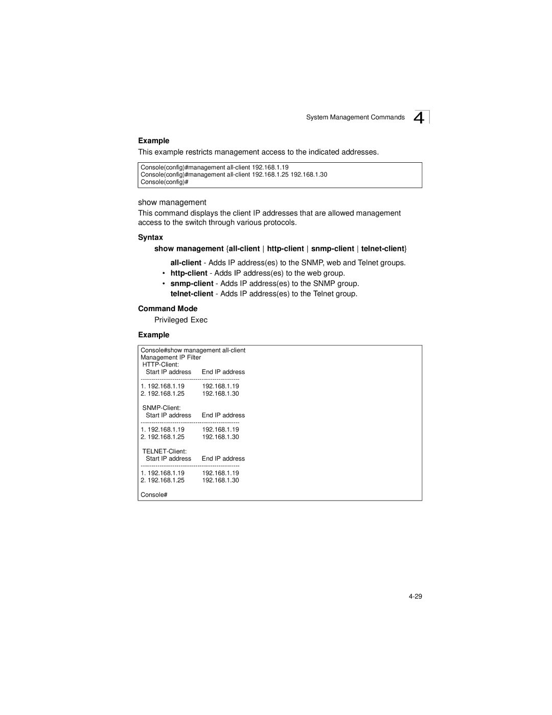 LevelOne GSW-2692 manual Show management, Privileged Exec 