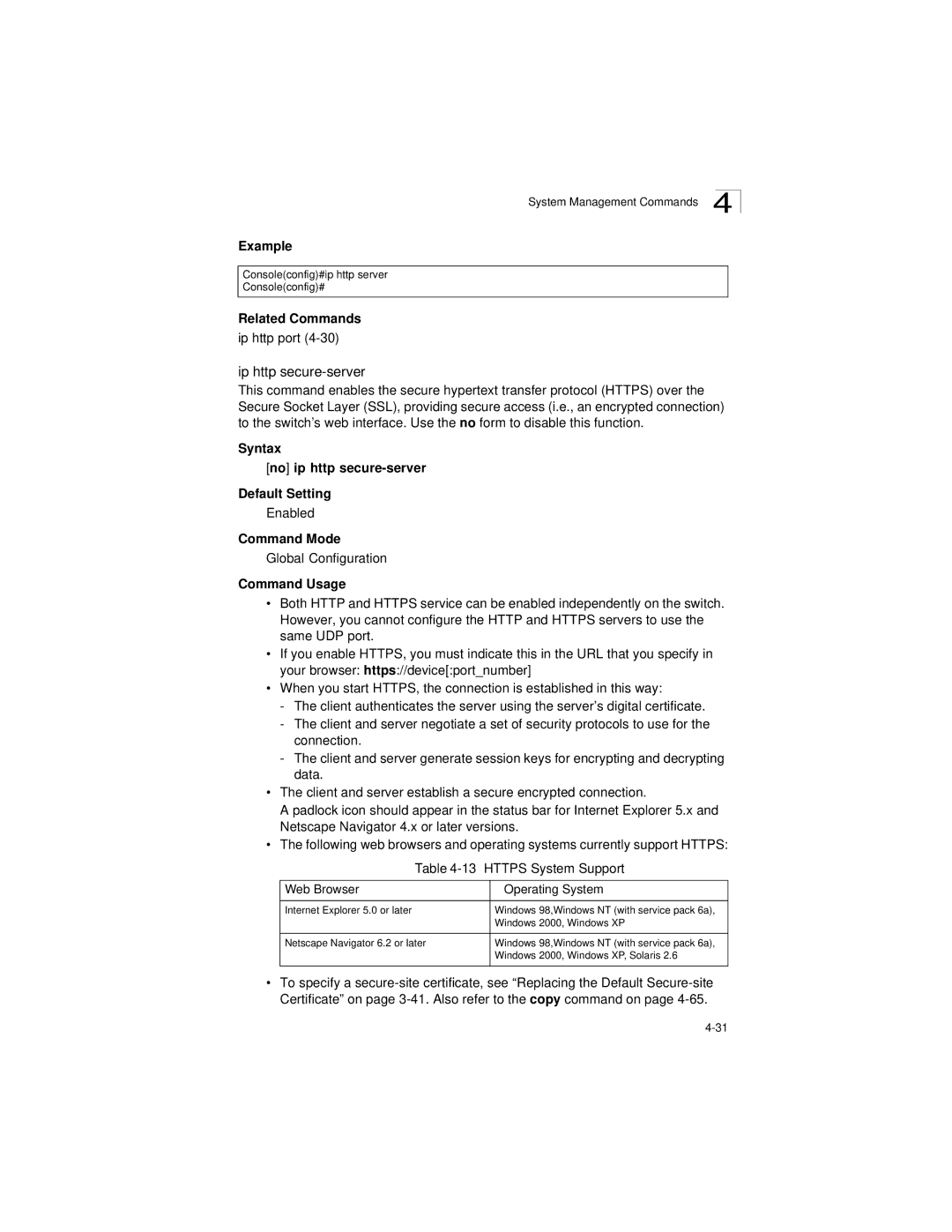 LevelOne GSW-2692 manual Ip http secure-server, Ip http port, Syntax No ip http secure-server Default Setting 