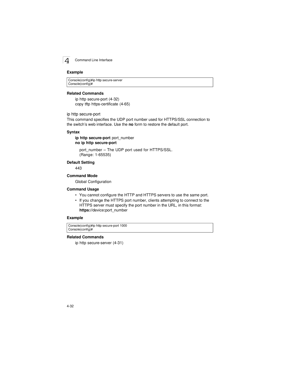 LevelOne GSW-2692 Ip http secure-port Copy tftp https-certificate, Portnumber The UDP port used for HTTPS/SSL. Range 