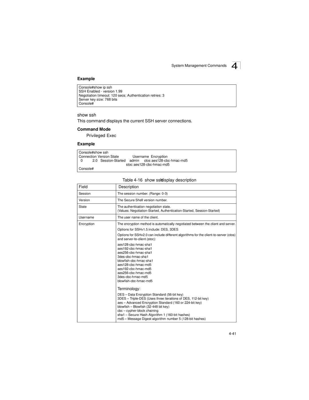 LevelOne GSW-2692 manual Show ssh, show ssh display description 