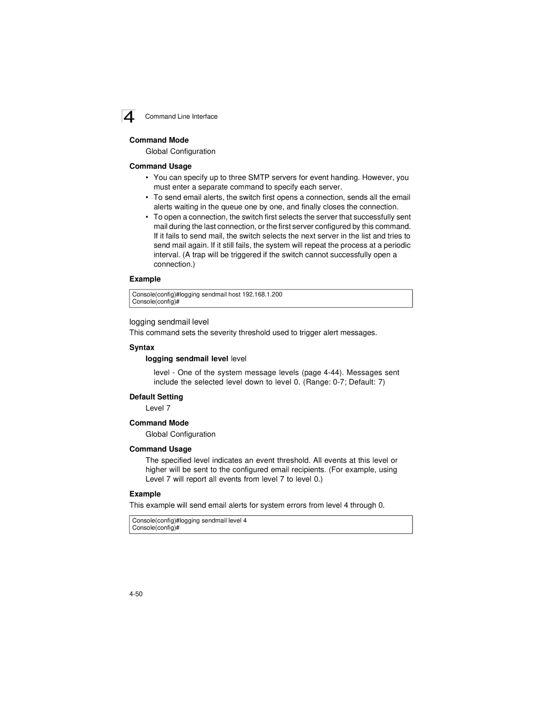 LevelOne GSW-2692 manual Syntax Logging sendmail level level 