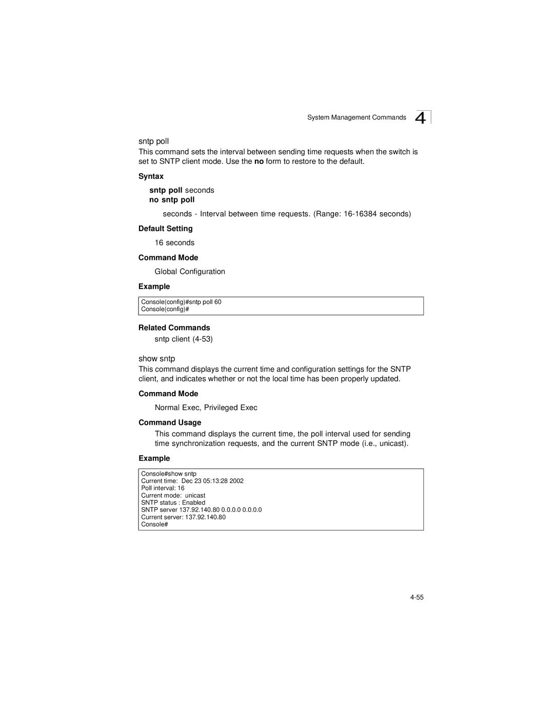 LevelOne GSW-2692 manual Show sntp, Syntax Sntp poll seconds no sntp poll, Sntp client 